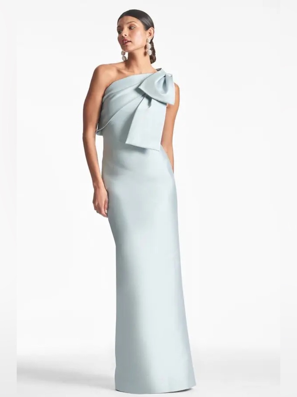 Sachin + Babi Bonnie Gown in Ash Blue One-Shoulder Gown with Oversized Bow NEW 2